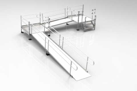 stainless steel modular wheelchair ramp with a 90 degree angle
