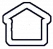 A white outline of a house with a rectangular block containing unreadable text in the center, set against a black background.
